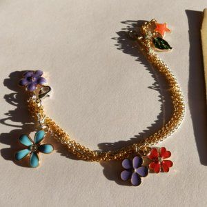 Floral flower in multicolor charms link gold and silver tone handcraft bracelet